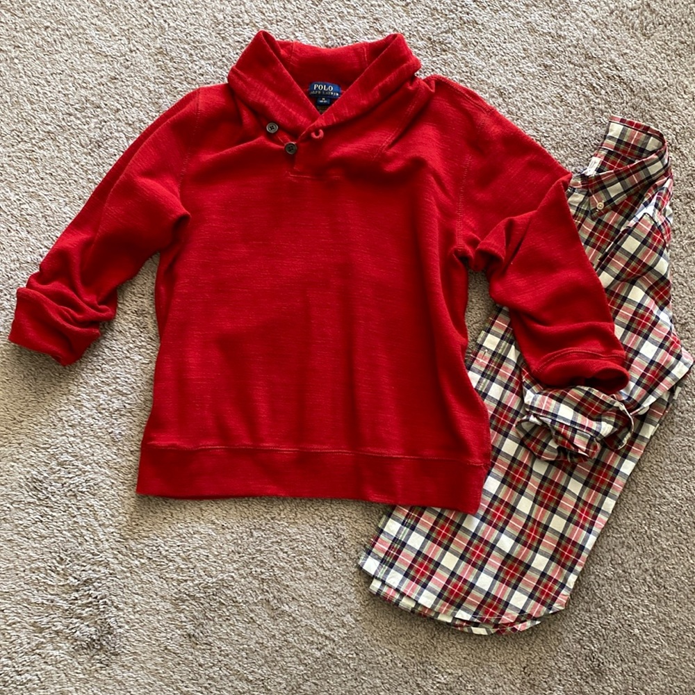 Ralph Lauren Shawl Collar Sweater Red Boys M